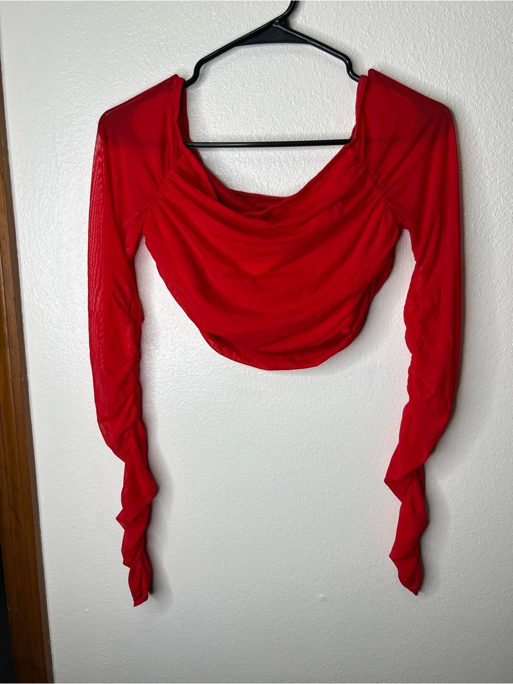 SHEIN Red Draped Long Sleeve Cropped Top